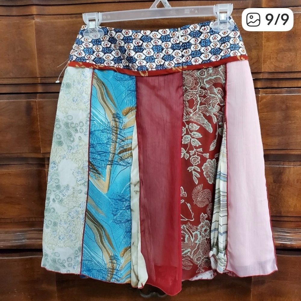 Boho Vintage 1990’s Tracey Evans Ltd Flared Silk Panel Skirt Sz 11 - Picture 7 of 8